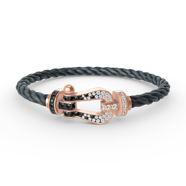 [AM]FORCE LARGE HORSESHOE BLACK & WHITE DIAMOND BRACELET - ROSE GOLD