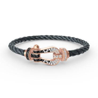 [AM]FORCE LARGE HORSESHOE BLACK & WHITE DIAMOND BRACELET - ROSE GOLD