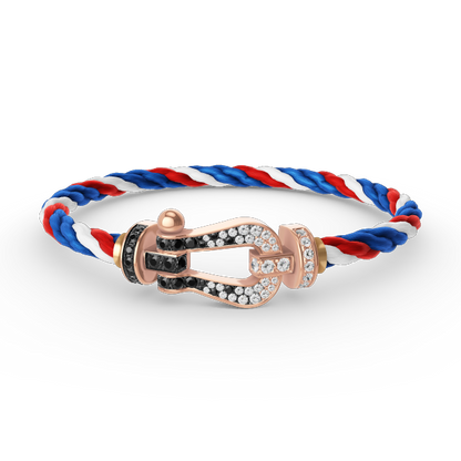 [AM]FORCE LARGE HORSESHOE BLACK & WHITE DIAMOND BRACELET - ROSE GOLD