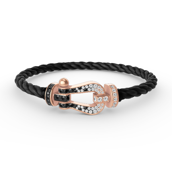 [AM]FORCE LARGE HORSESHOE BLACK & WHITE DIAMOND BRACELET - ROSE GOLD