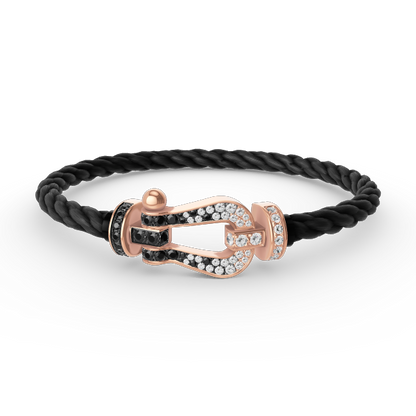 [AM]FORCE LARGE HORSESHOE BLACK & WHITE DIAMOND BRACELET - ROSE GOLD