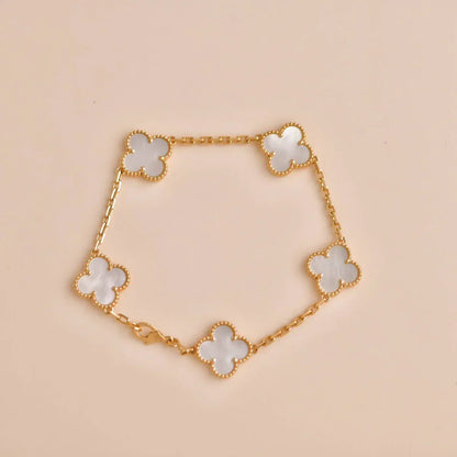 [AM]LUCKY CLOVER 5-MOTIF BRACELET - WHITE MOTHER-OF-PEARL COLLECTION