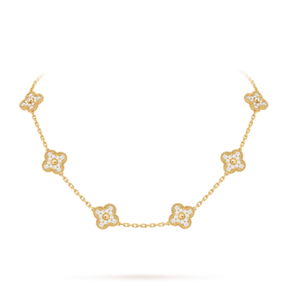 [AM]CLASSIC LUCKY 10-MOTIF CLOVER NECKLACE GOLD COLLECTION
