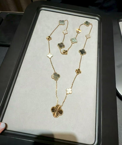 [AM]DETACHABLE 15-MOTIF CLOVER STATEMENT SET - GREY MOTHER-OF-PEARL & LASER