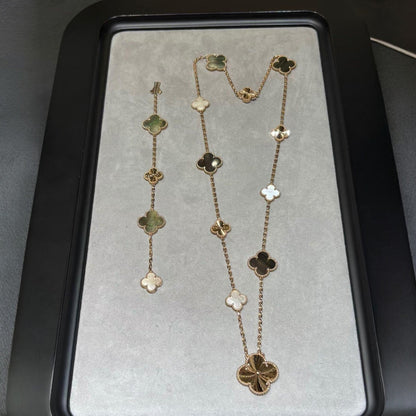 [AM]DETACHABLE 15-MOTIF CLOVER STATEMENT SET - GREY MOTHER-OF-PEARL & LASER