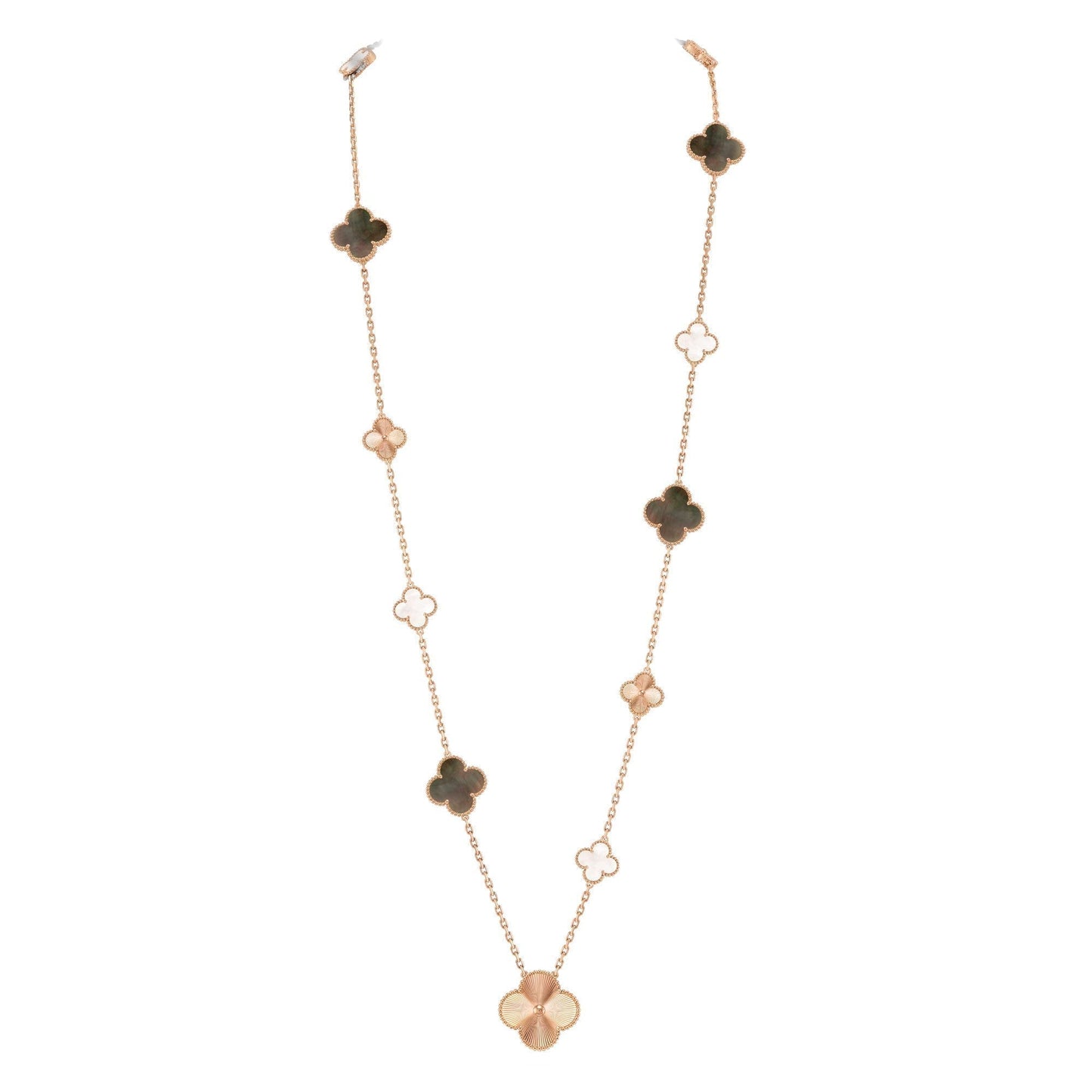 [AM]DETACHABLE 15-MOTIF CLOVER STATEMENT SET - GREY MOTHER-OF-PEARL & LASER