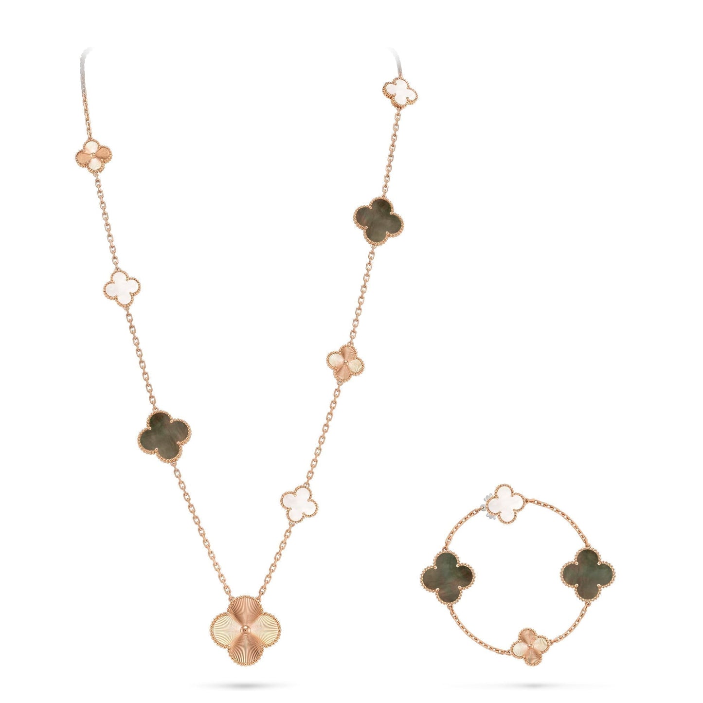 [AM]DETACHABLE 15-MOTIF CLOVER STATEMENT SET - GREY MOTHER-OF-PEARL & LASER