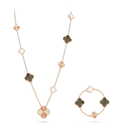 [AM]DETACHABLE 15-MOTIF CLOVER STATEMENT SET - GREY MOTHER-OF-PEARL & LASER