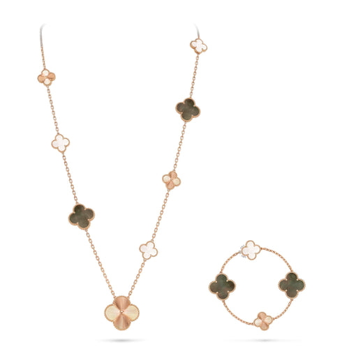 [AM]DETACHABLE 15-MOTIF CLOVER STATEMENT SET - GREY MOTHER-OF-PEARL & LASER