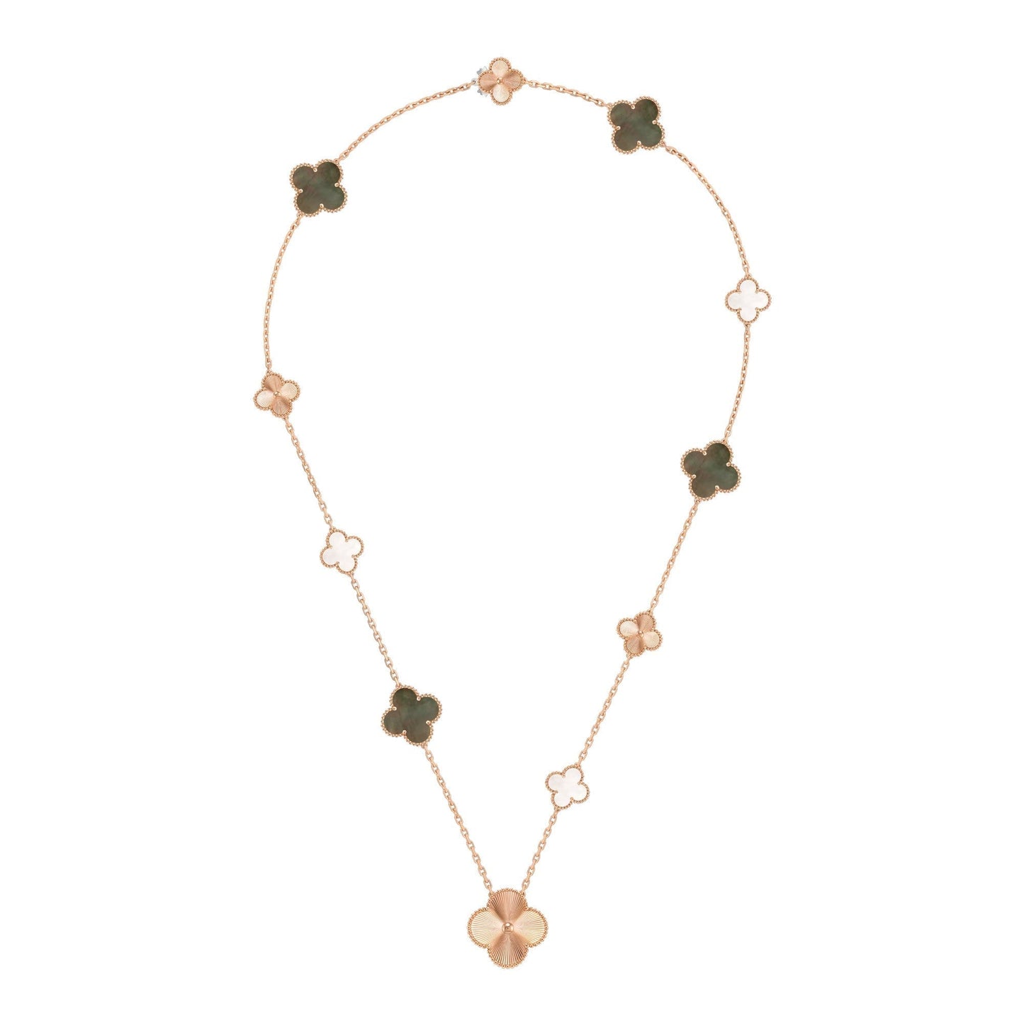 [AM]DETACHABLE 15-MOTIF CLOVER STATEMENT SET - GREY MOTHER-OF-PEARL & LASER