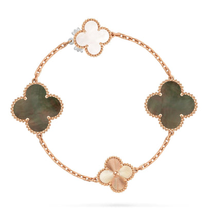 [AM]DETACHABLE 15-MOTIF CLOVER STATEMENT SET - GREY MOTHER-OF-PEARL & LASER