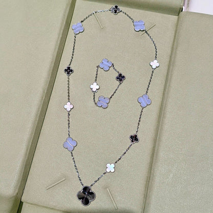 [AM]DETACHABLE 15-MOTIF CLOVER STATEMENT SET - PURPLE CHALCEDONY & LASER