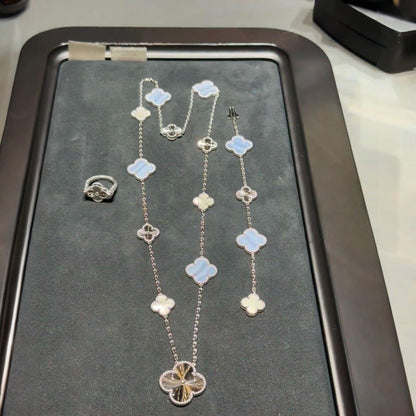 [AM]DETACHABLE 15-MOTIF CLOVER STATEMENT SET - PURPLE CHALCEDONY & LASER