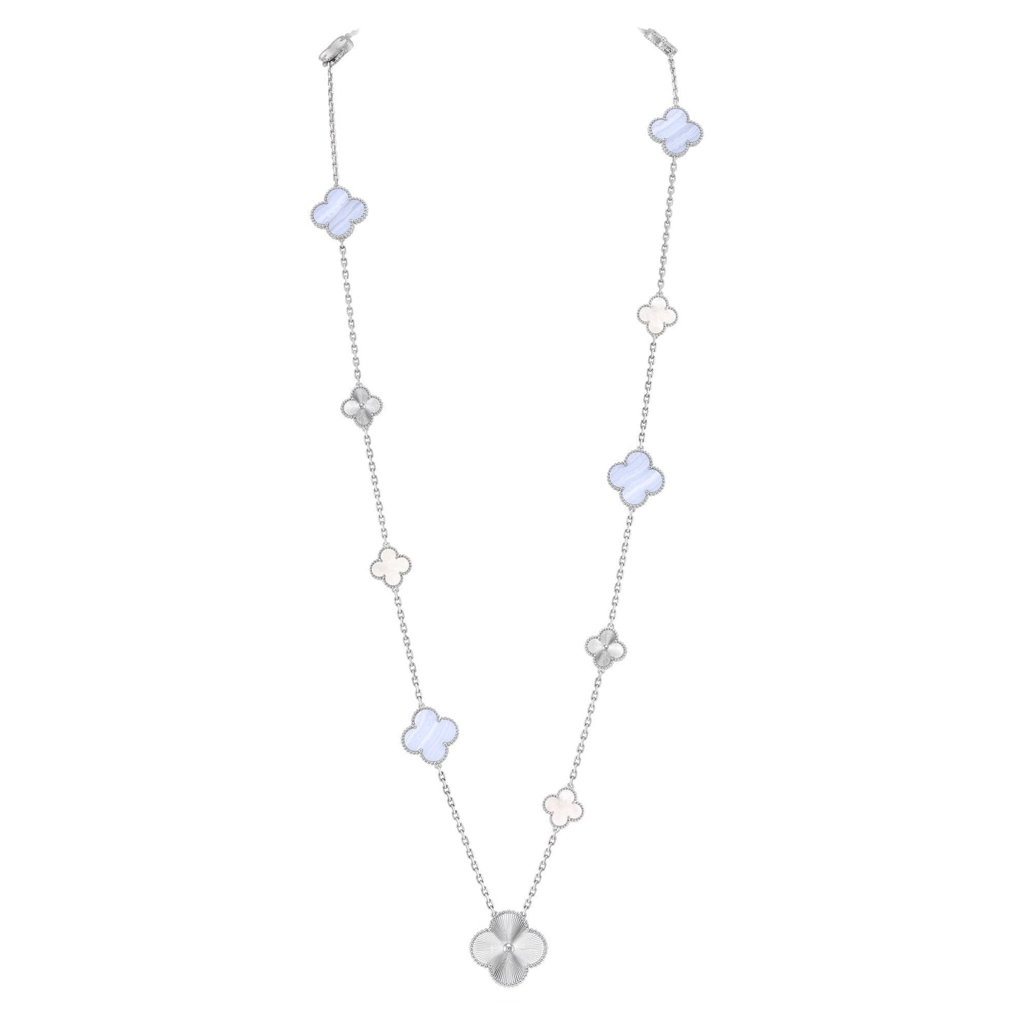 [AM]DETACHABLE 15-MOTIF CLOVER STATEMENT SET - PURPLE CHALCEDONY & LASER