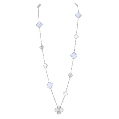 [AM]DETACHABLE 15-MOTIF CLOVER STATEMENT SET - PURPLE CHALCEDONY & LASER