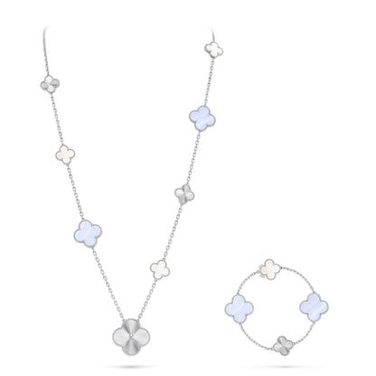 [AM]DETACHABLE 15-MOTIF CLOVER STATEMENT SET - PURPLE CHALCEDONY & LASER