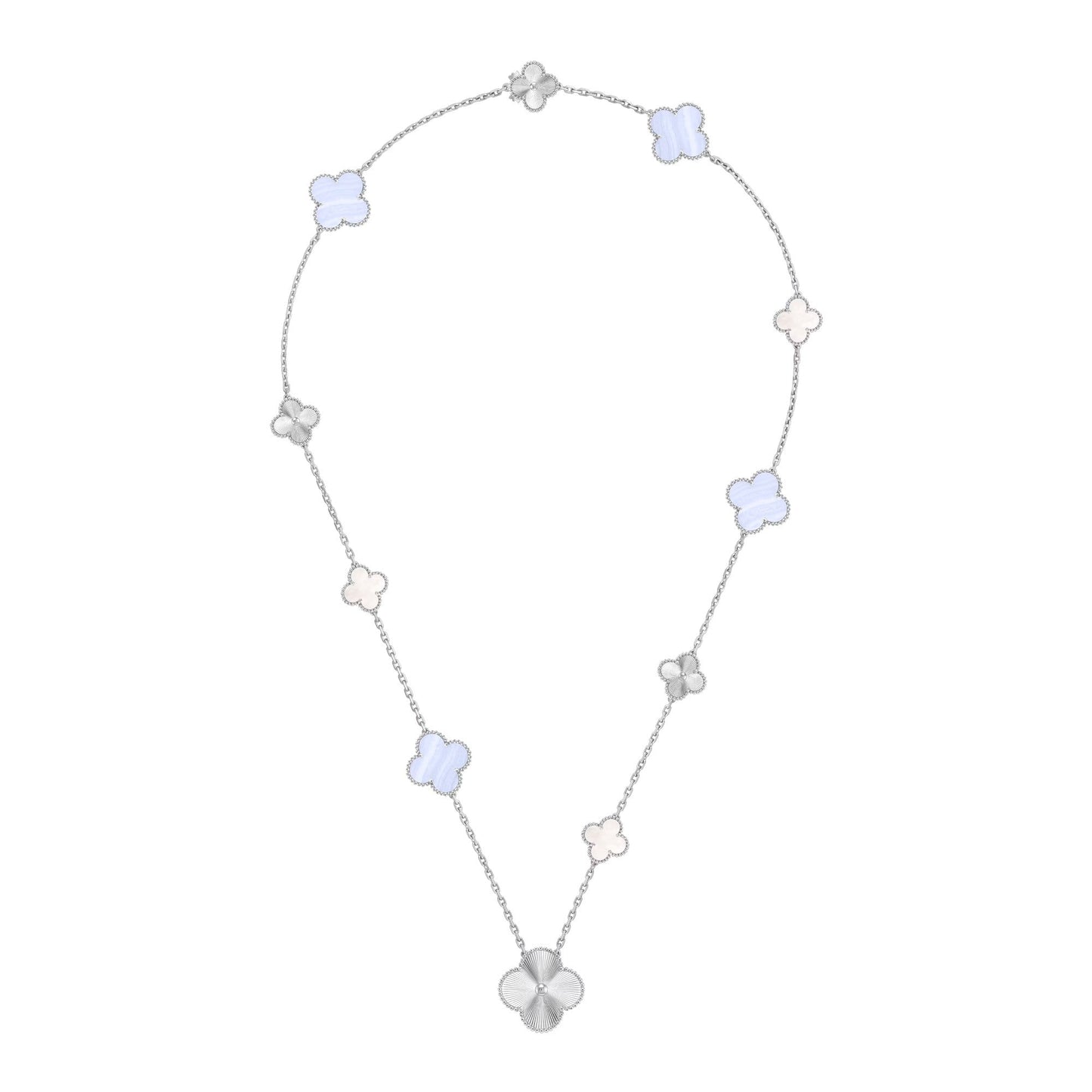 [AM]DETACHABLE 15-MOTIF CLOVER STATEMENT SET - PURPLE CHALCEDONY & LASER