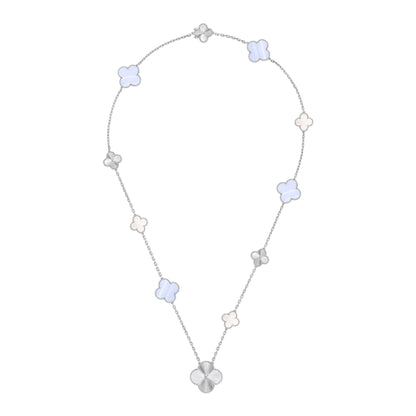 [AM]DETACHABLE 15-MOTIF CLOVER STATEMENT SET - PURPLE CHALCEDONY & LASER