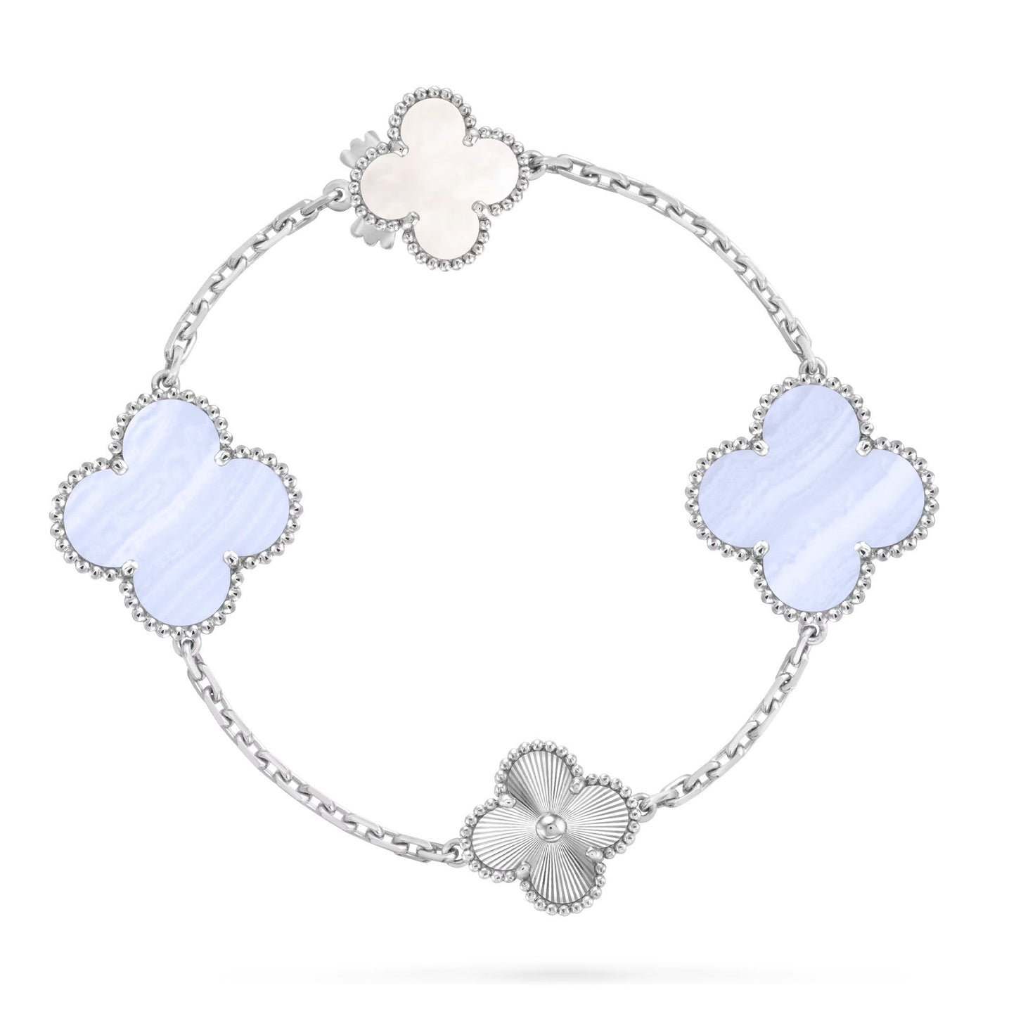 [AM]DETACHABLE 15-MOTIF CLOVER STATEMENT SET - PURPLE CHALCEDONY & LASER