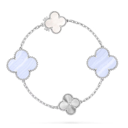 [AM]DETACHABLE 15-MOTIF CLOVER STATEMENT SET - PURPLE CHALCEDONY & LASER