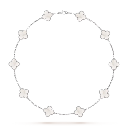 [AM]CLASSIC LUCKY 10-MOTIF CLOVER NECKLACE WHITE GOLD COLLECTION