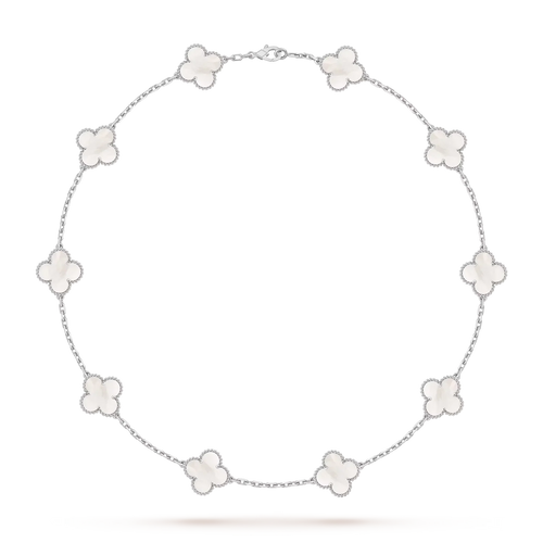 [AM]CLASSIC LUCKY 10-MOTIF CLOVER NECKLACE WHITE GOLD COLLECTION