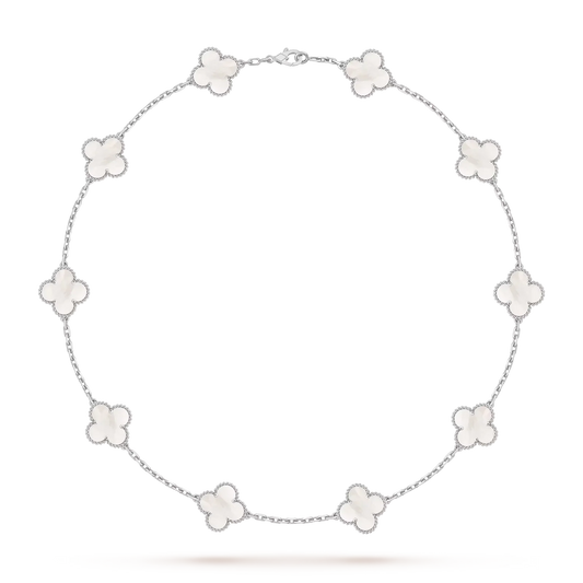 [AM]CLASSIC LUCKY 10-MOTIF CLOVER NECKLACE WHITE GOLD COLLECTION
