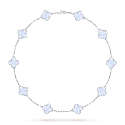 [AM]CLASSIC LUCKY 10-MOTIF CLOVER NECKLACE WHITE GOLD COLLECTION