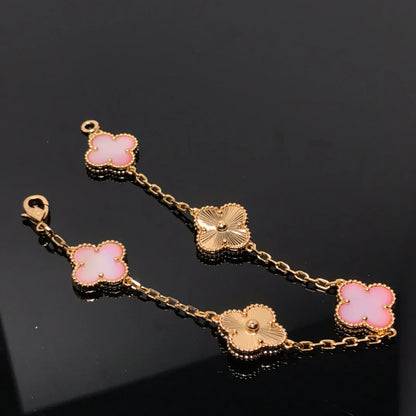 [AM]LUCKY CLOVER 5-MOTIF BRACELET - PINK MOTHER-OF-PEARL COLLECTION