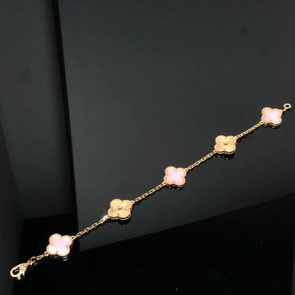 [AM]LUCKY CLOVER 5-MOTIF BRACELET - PINK MOTHER-OF-PEARL COLLECTION