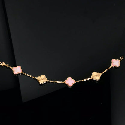 [AM]LUCKY CLOVER 5-MOTIF BRACELET - PINK MOTHER-OF-PEARL COLLECTION